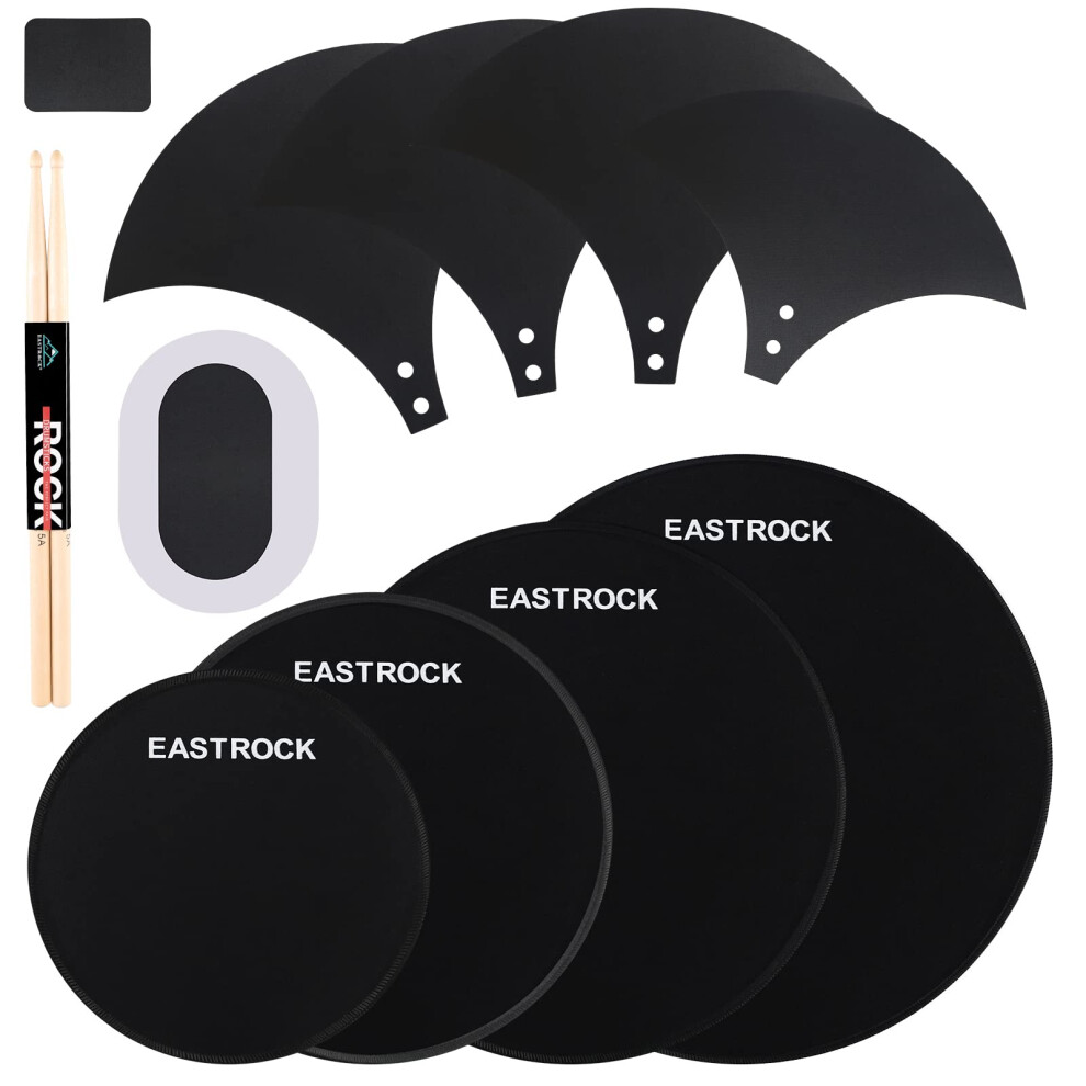 EASTROCK Drum Mute Pads Set 11 Pieces With Cymbal Pad + Hi hats Set Pad, Foam Drum Silencer Pads, Fit 10?, 12?, 14?, 16" (Drum Mute Pad Pack)