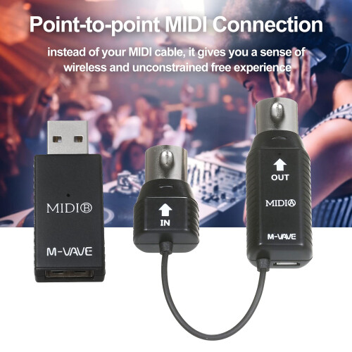 SHUAIGUO MS1 Mini Wireless Transmission System MIDI System MIDI Wireless Adapter Plug and Play Support for Devices with MIDI Interface, Black 1