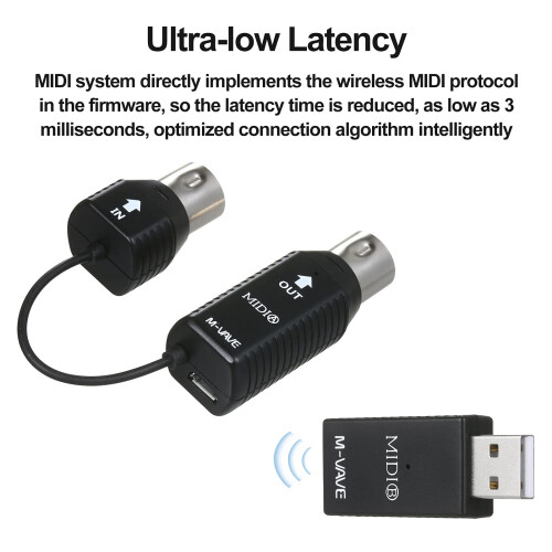 SHUAIGUO MS1 Mini Wireless Transmission System MIDI System MIDI Wireless Adapter Plug and Play Support for Devices with MIDI Interface, Black 2