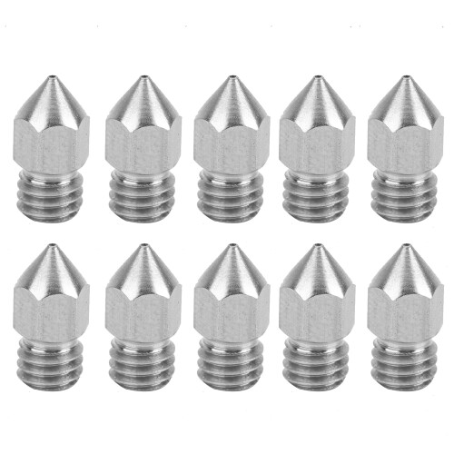 10Pcs Stainless Steel 3D Printer Nozzle Set, M6, 0.2mm–0.6mm 1