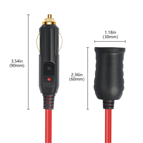12V/24V Cable de encendedor rojo 11.81ft 120W 18AWG 1