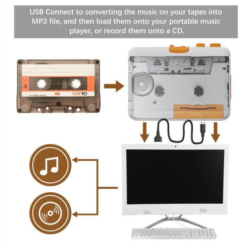 Convertisseur de cassettes audio USB vers MP3/CD via USB compatible avec les ordinateurs portables 1