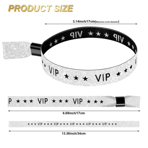 Pacote com 100 pulseiras VIP de tecido para eventos e festas (prateadas) 2