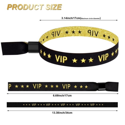 Pacote com 100 pulseiras VIP de tecido para eventos e festas (pretas) 2