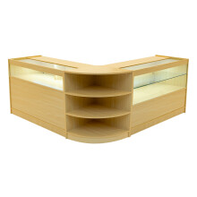 (2 x 1200mm W Counters & 1 x 600mm W Corner Unit - Maple) Shop Counter Set Harmonia Storage LED Lockable Retail Display Black White Maple