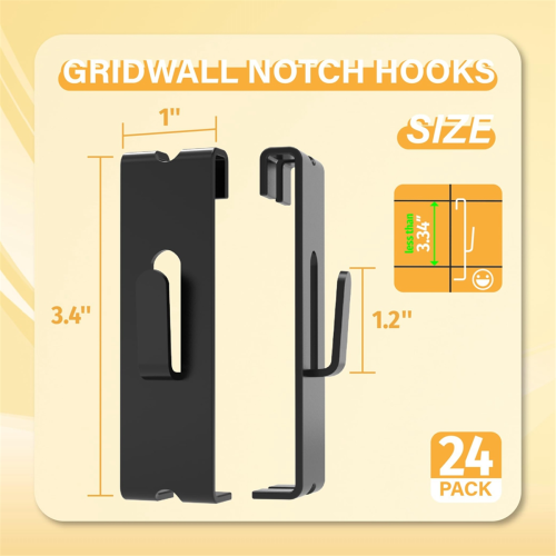 24Pcs Gridwall Hooks Hangers,Grid Panel Hooks Grid Wall Hook Black 2