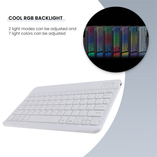 10inch Wireless Keyboard and Mouse RGB Backlit Rechargeable White 2