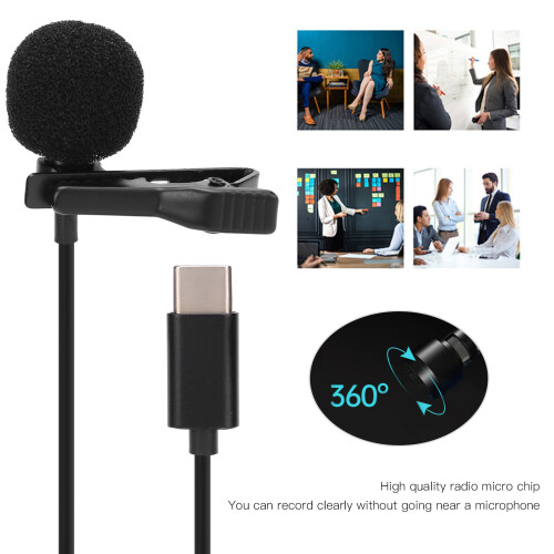Lavalier Lapel Microphone, Type-C, Omnidirectional, 1.45m, Black 2