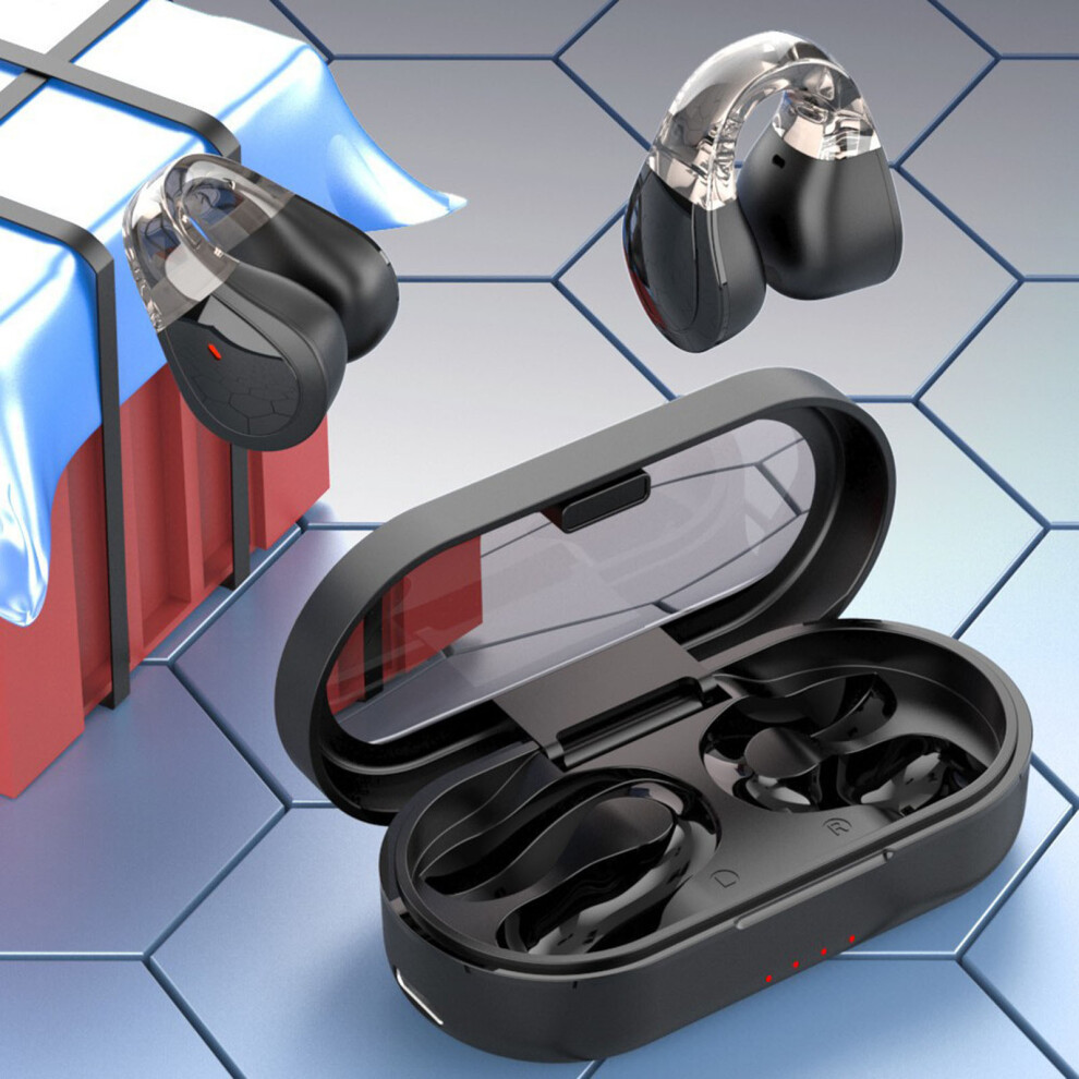 (Black) Bluetooth Headset With Non In Ear Clip Style Earphones And Battery Display Charging Case-image-OPC-PJCHRGD-NEW