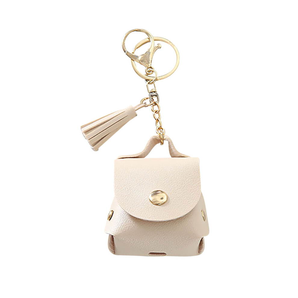 (Beige) Earphone Case Leather Case Bluetooth Earphone Protective Case Pendant-image-OPC-PJCHRTZ-NEW
