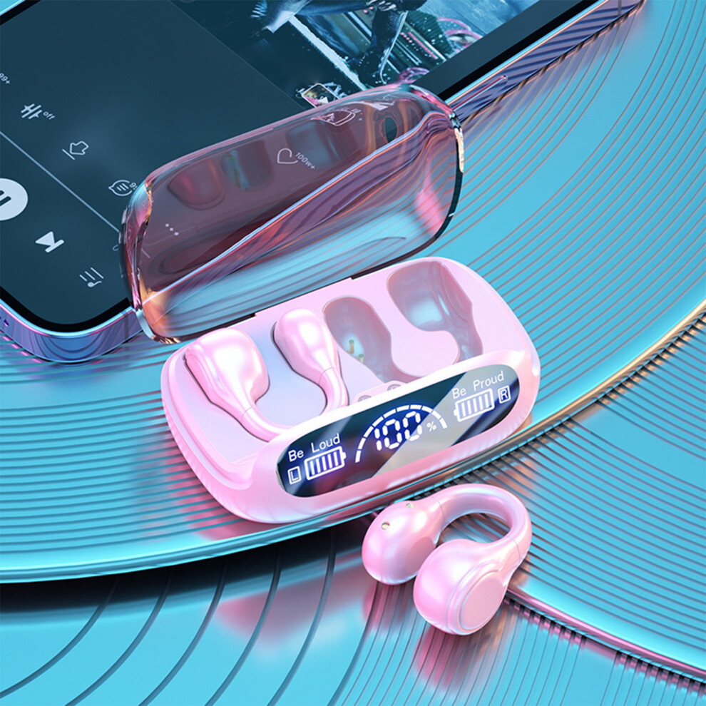 (Pink) Wireless Headset Bluetooth Headset 5.3 Digital Ear Clip-on Headset Headset With Microphone And Charging Case , Suitable For Mobile Phones, Comp