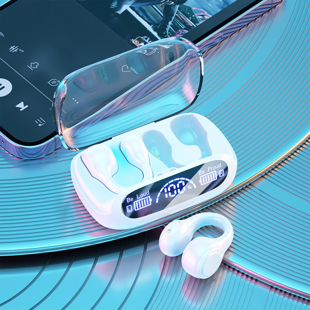 (White) Wireless Headset Bluetooth Headset 5.3 Digital Ear Clip-on Headset Headset With Microphone And Charging Case , Suitable For Mobile Phones, Com-image-OPC-PJCHS2Y-NEW
