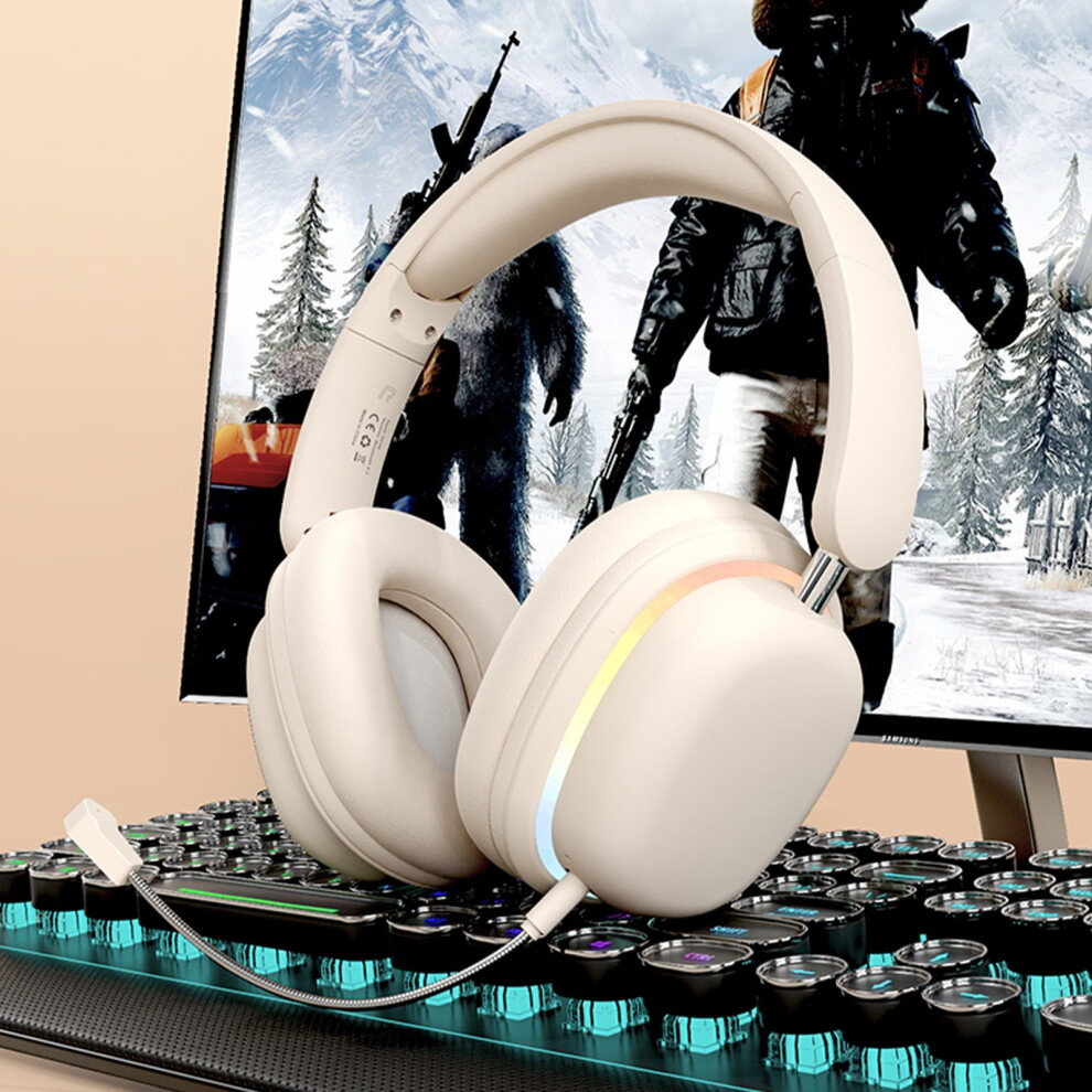 () Wireless Headsets Bluetooth Headsets Wireless Emitting Gaming Headsets-Long Mobile Gaming Esports Headsets White/Light 6903262239550