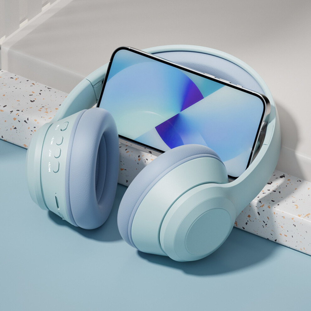 (Blue) Headset Bluetooth Headphones Noise Cancellation Plug-in Stereo Wireless Headset