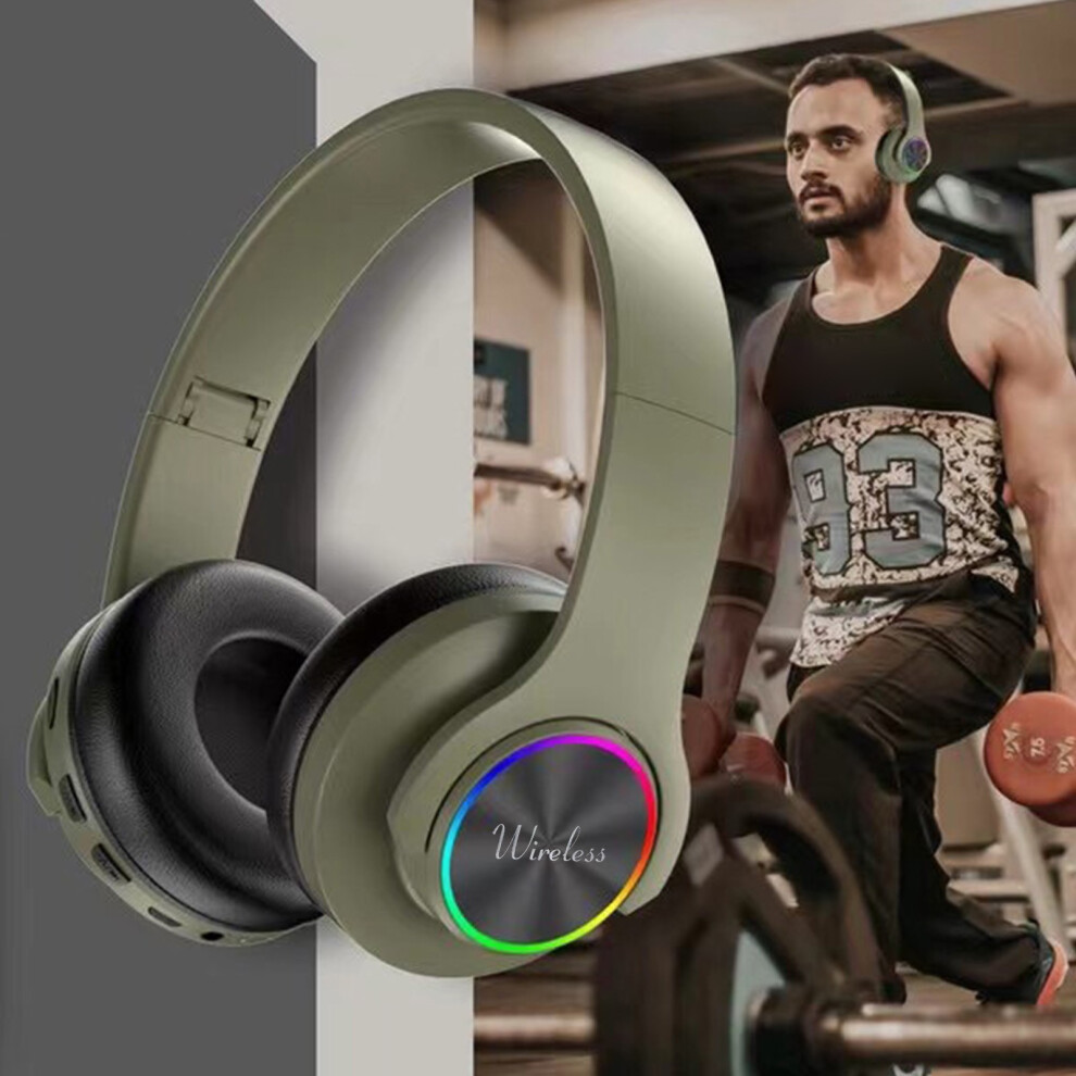 (Green) Bluetooth Earphones, Wireless, Illuminated, Color Breathing Lights, Pluggable, Foldable, Subwoofer, Universal For Mobile Phones Green 6903262247760