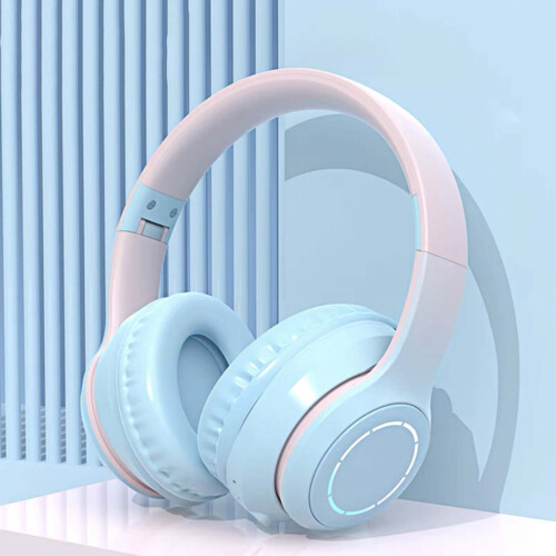 (Blue) Gradient Bluetooth Headset Headset Wireless Game Gift Headset Foldable Headset Gift