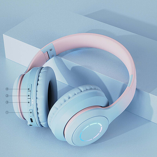 (Blue) Gradient Bluetooth Headset Headset Wireless Game Gift Headset Foldable Headset Gift 2