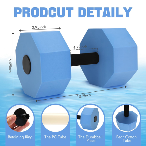 Ensemble d'haltères aquatiques pour piscine, brassards de natation en mousse (bleus) 2