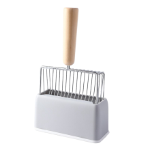Pá de metal para areia de gato com suporte, cinza