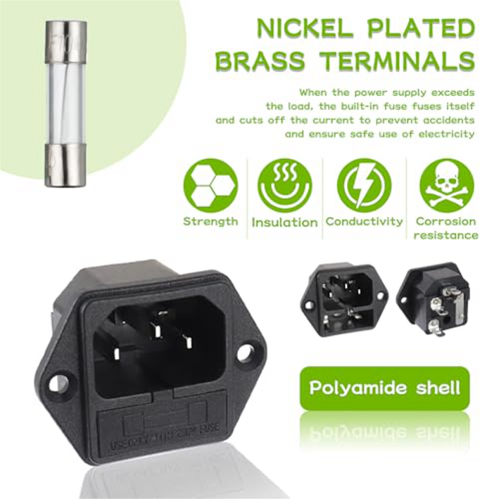 Ac 250V 10A 2 In 1 Mount Inlet Module Plug Socket With 10A Fuse(6Pcs) 4713228632033