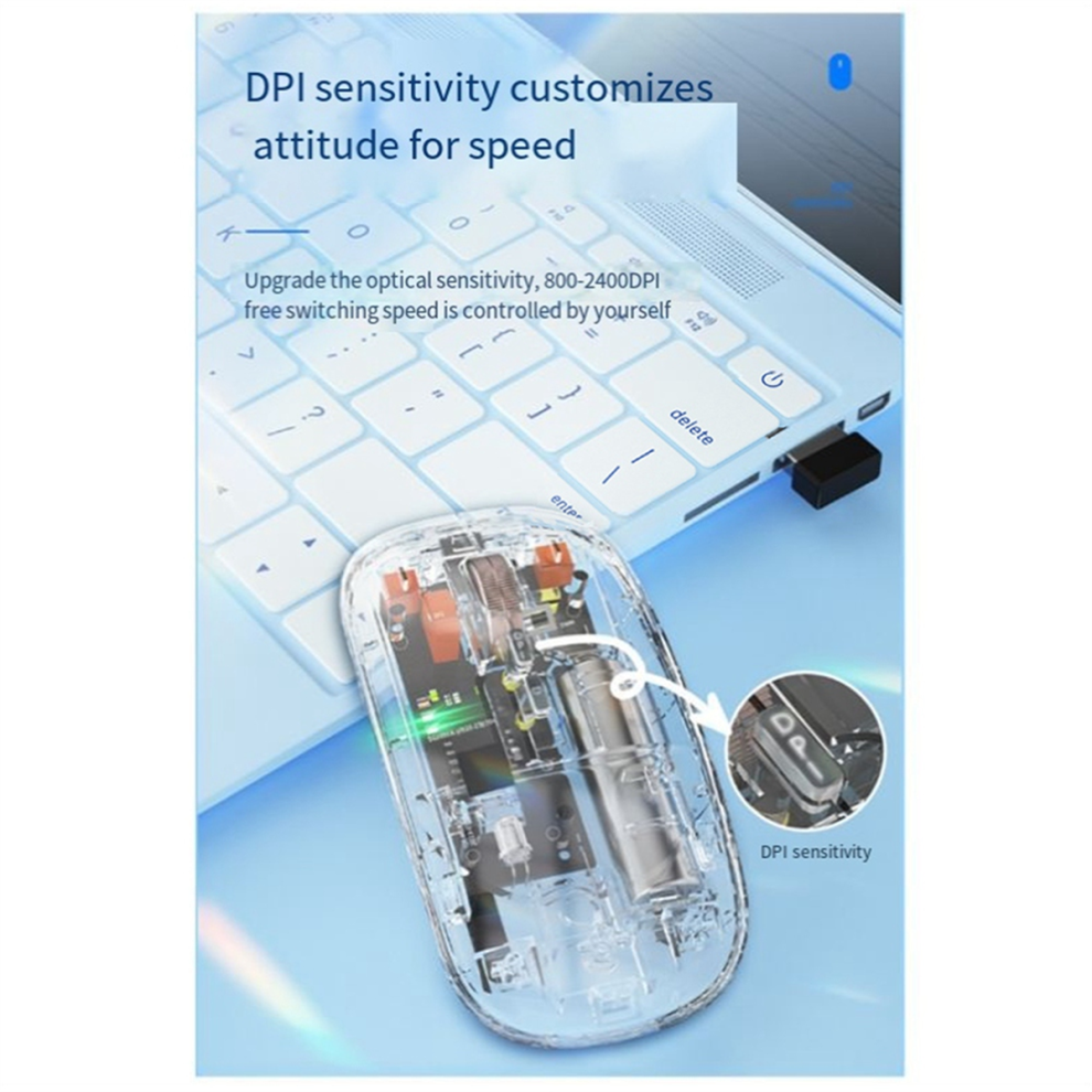 Mute Wireless Bluetooth Mouse 3-Mode Transparent Mouse 2.4G+Bt 4713228630404