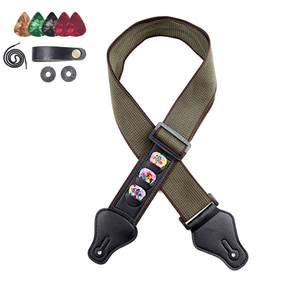 Folk Guitar Electric Guitar Bass Strap with Headstock Pick-ArmyGreen-image-OPC-PJCHWMF-NEW