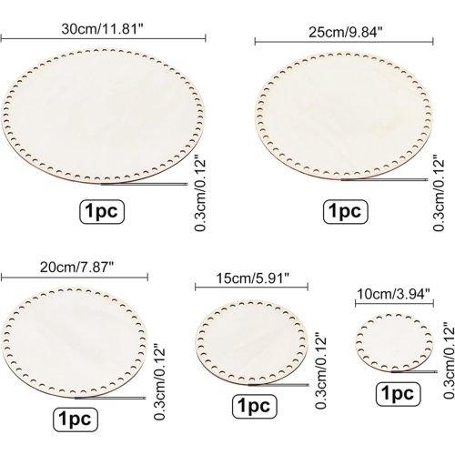 5 bases de cesta de ganchillo de madera (10/15/20/25/30 cm) en blanco 2