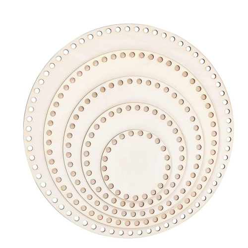 5 bases de cesta de ganchillo de madera (10/15/20/25/30 cm) en blanco