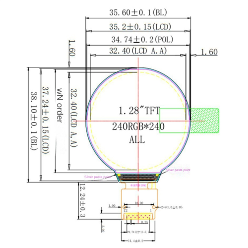 Display LCD IPS colorido redondo de 1,28 polegadas HD IPS LCD GC9A01 Driver 2
