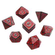 Conjunto de 7 dados vermelhos de acrílico com múltiplas faces para RPG de mesa (TRPG DND).