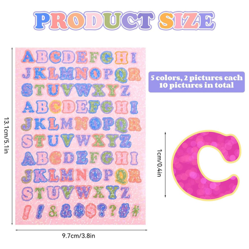 10 Sheets Colorful Letter Stickers Self Adhesive Alphabet Letter 2
