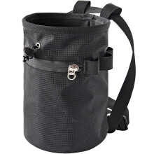 (1 set) Double zipper cylindrical chalk bag with free chalk brush - black