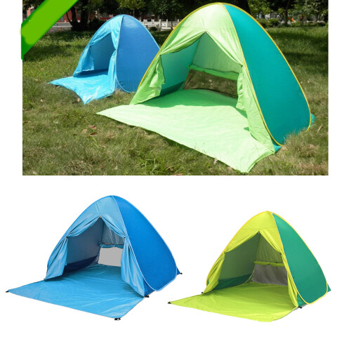 (1) No-Set-Up Beach Tent with Curtain - Green 1