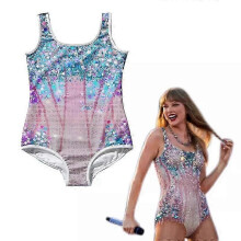 (9-10Years)Kids Taylor Swiftie Print Swimsuit One Piece Swimwear Stage Performance Costume