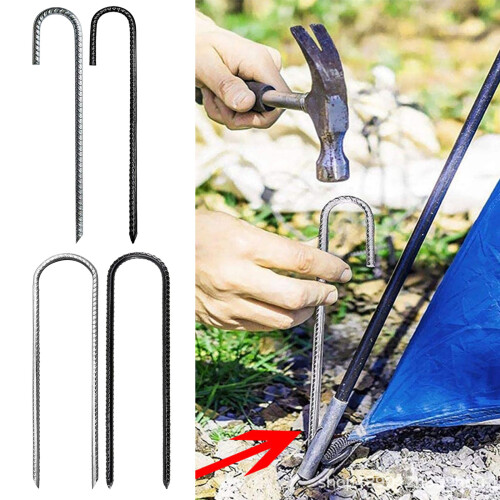 (3) High Strength Tent Pegs - 30cm Silver J-Shaped 1