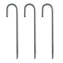 (3) High Strength Tent Pegs - 30cm Silver J-Shaped