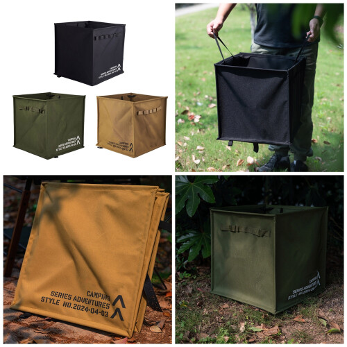 (1) Outdoor Folding Storage Box Trash Can - Black 1