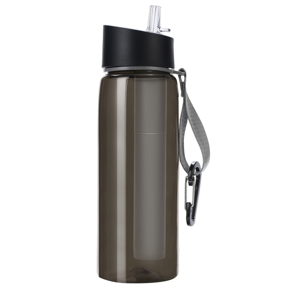 (1) 650ml Outdoor Direct Drinking Water Purifier Bottle with Compass - Black-image-OPC-PJCJ7GS-NEW
