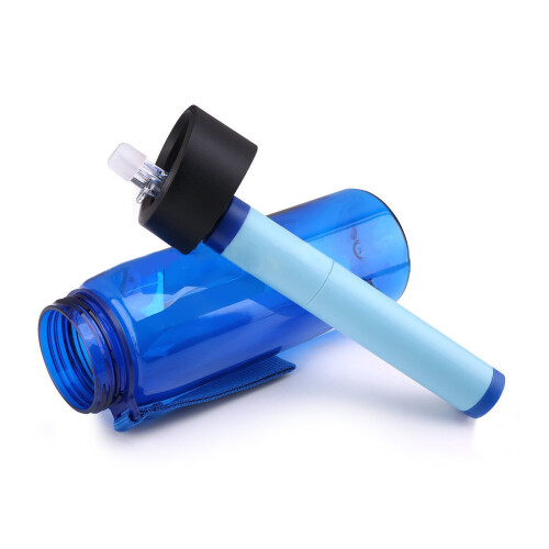 (1) 650ml Outdoor Direct Drinking Water Purifier Bottle with Compass - Blue 2