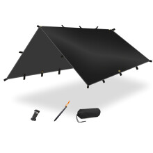 (1 set) Multifunctional awning outdoor camping equipment sunshade and sun protection portable multi-hanging point awning cover - black vinyl