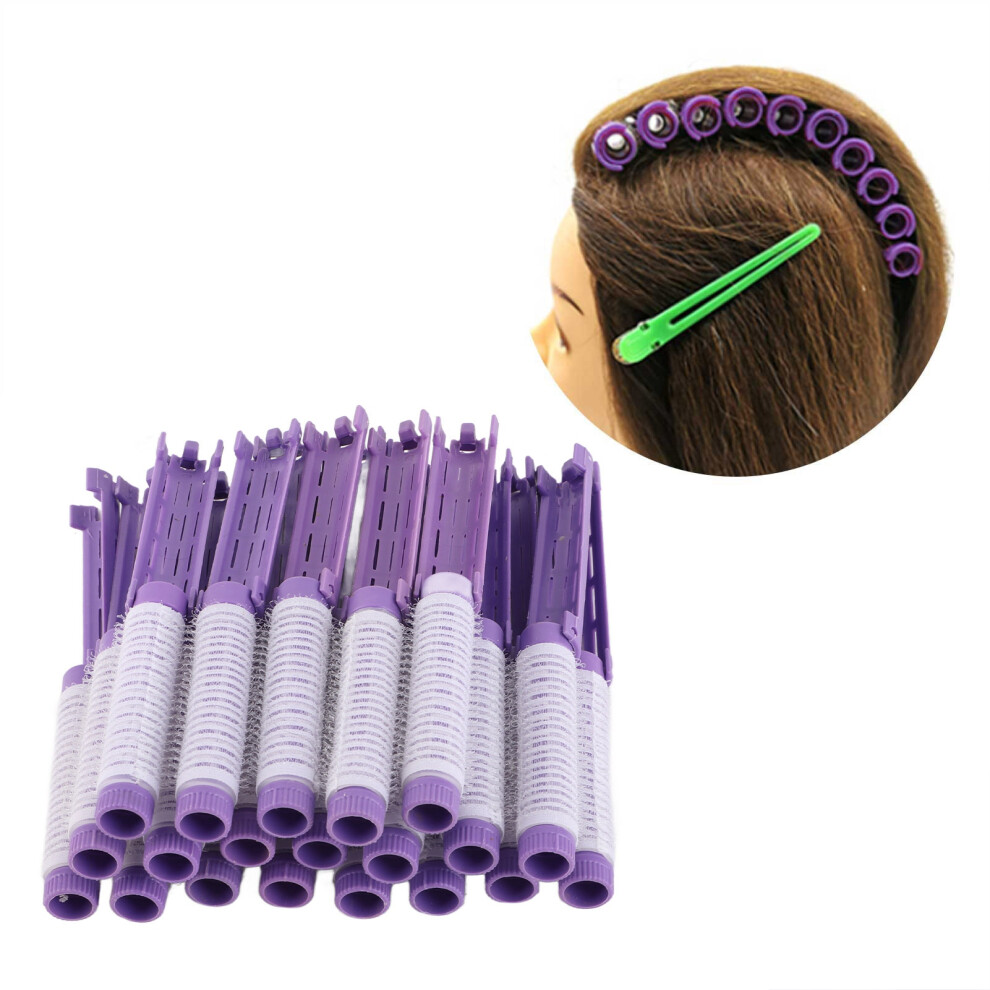 Purple 20Pcs Hair Perm Rollers Fluffy Curling Rods Hairdressing Kit