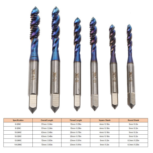 6-teiliges Nano Blau Gewindebohrer-Set 6-32NC 1
