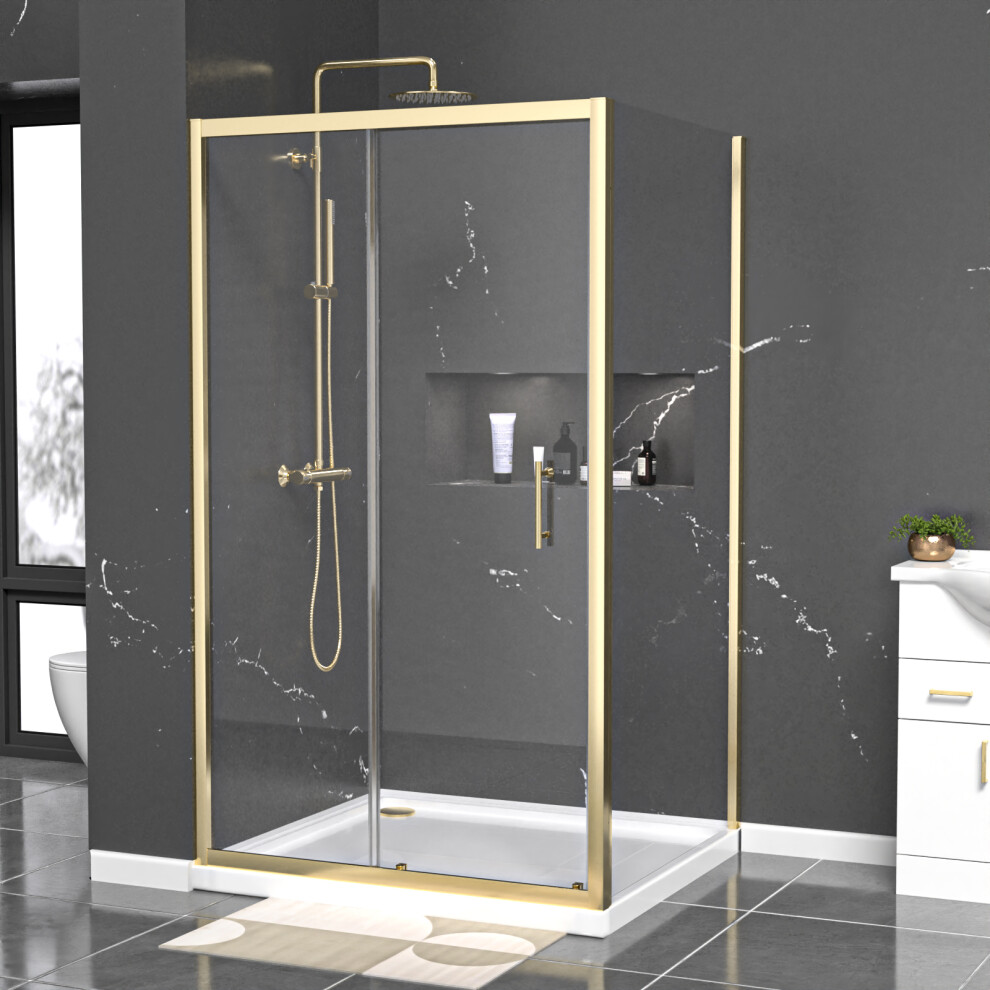 Nes Home 1100 x 900mm Shower Enclosure Sliding Door & Side Panel Brushed Brass