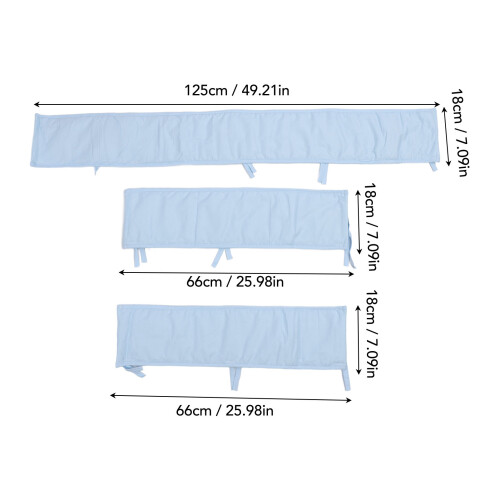 3pcs Cotton Crib Bumper Set, 125x18cm & 66x18cm, Blue 1