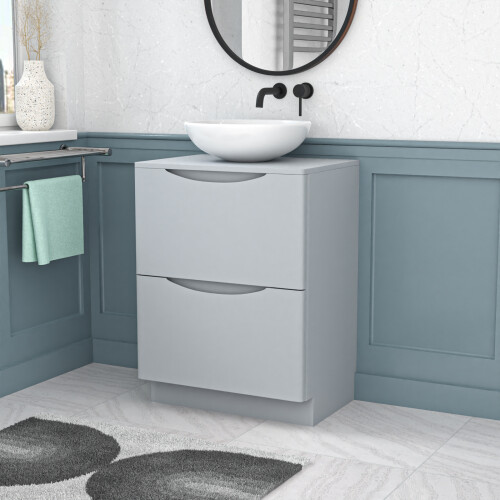 NES Home Nes Home 600mm Freestanding Matte Grey Vanity Unit Ceramic Round Basin