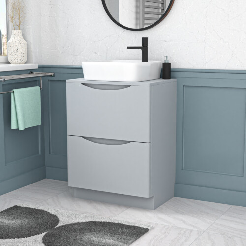 NES Home Nes Home 600mm Freestanding Matte Grey Vanity Unit Ceramic Rounded Corner Basin