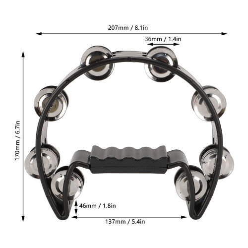 Halbmond-Handtrommel ABS-Schale, schwarze Schellen 1