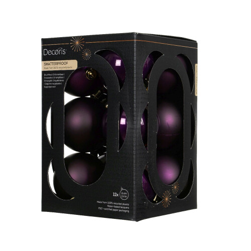 12 Fig Purple Christmas Tree Baubles Shatterproof Decs. 6cm Round 1