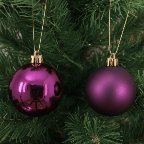 12 Fig Purple Christmas Tree Baubles Shatterproof Decs. 6cm Round 2