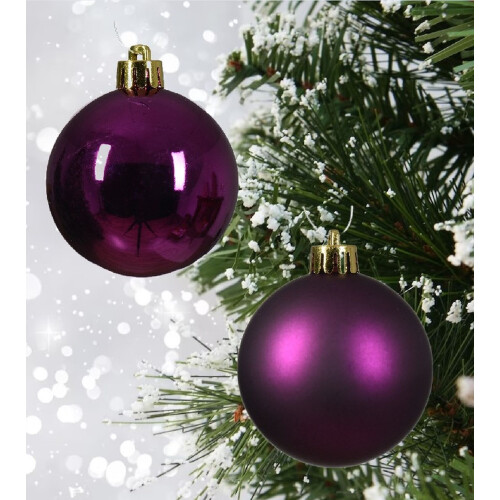 48 Fig Purple Christmas Tree Baubles Shatterproof Decs. 6cm Round